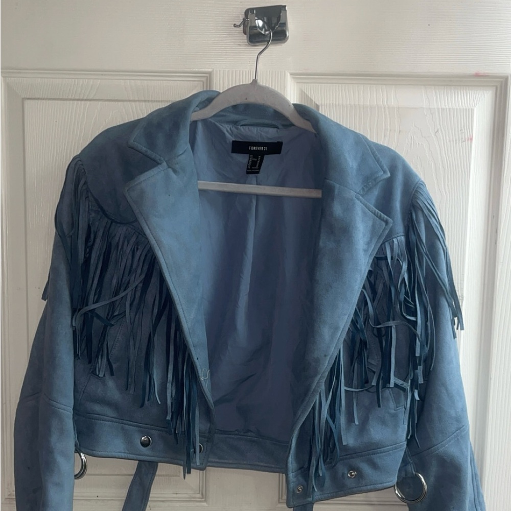 Forever 21 Light Blue Suede Fringe Jacket